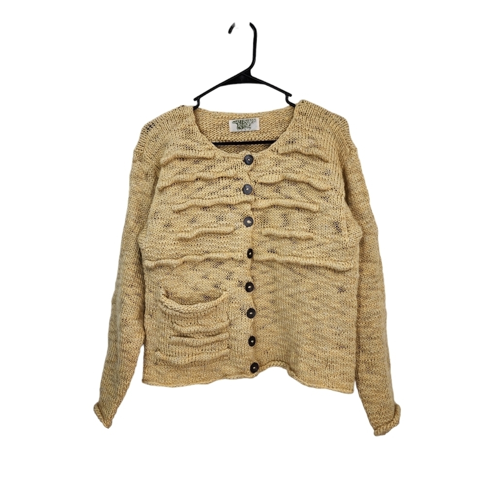 Sue P Knits Women's Button Front Wool Linen Blend Cardigan Sweater